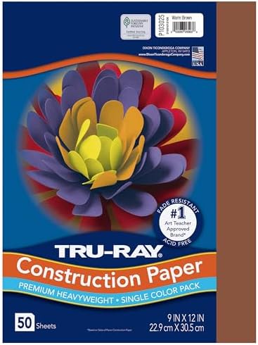 Pacon 103025 Tru-Ray Construction Paper, 76 lbs., 9 x 12, Warm Brown, 50 Sheets/Pack Tru-Ray