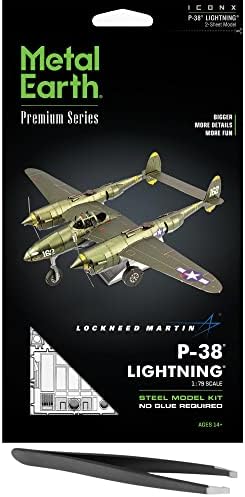 Metal Earth Fascinations Premium Series P-38 Lightning 3D Metal Model Kit Bundle with Tweezers Metal Earth