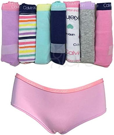 Calvin Klein Girls Hipster Panties Cotton Stretch Logo Waistband Tagless (7 Pack) (Multi - 7 Pack Small) Calvin Klein