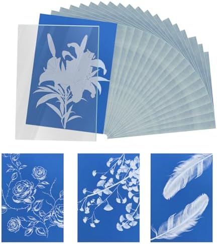 32 Sheets A6 Sun Print Paper Kit, 5.83x4.13in Cyanotype Paper with Acrylic Panel High Sensitive Solar Art Printing & Drawing Paper Sun Exposure Paper for DIY Craft Project Kids Adults Xihircd