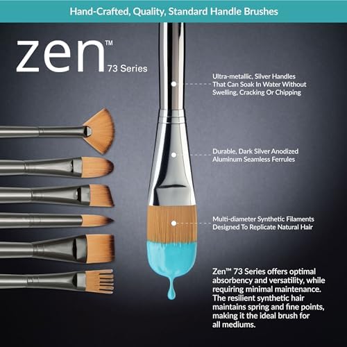 Royal & Langnickel, Zen Series 73 Set of 5 Brushes, Standard Handle, Synthetic Filament, Wash 3/4 " Royal & Langnickel