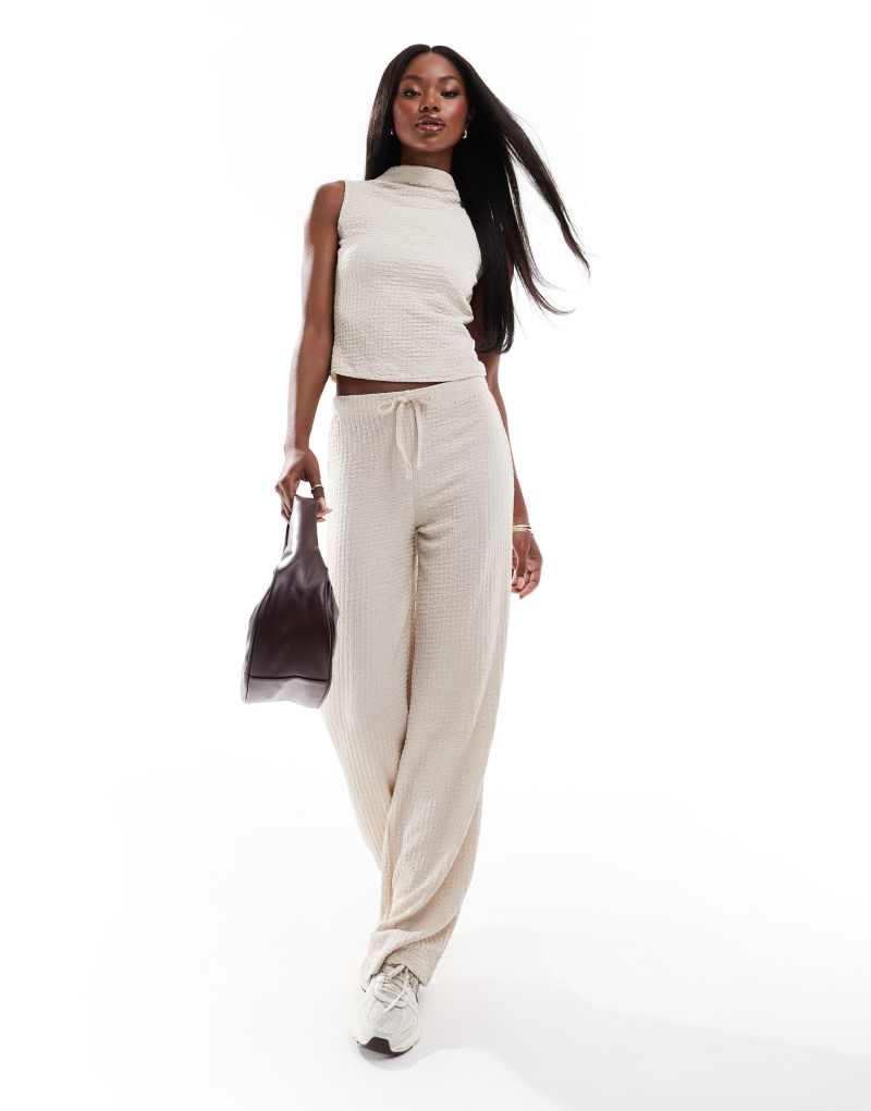 ASOS DESIGN wide leg textured pants in cream - part of a set Asos Design