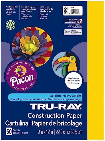 Tru-Ray® Construction Paper, 50% Recycled, 9" x 12", Yellow, Pack Of 50 Pacon