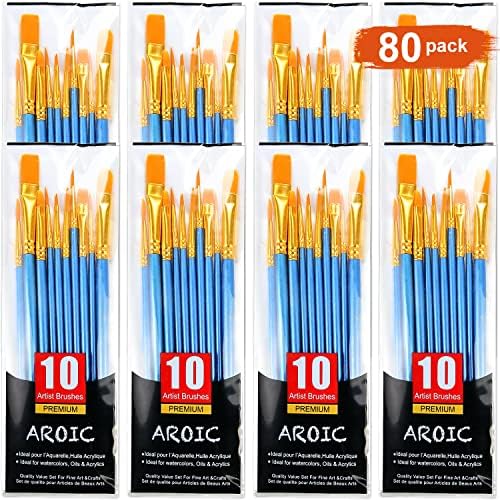 Acrylic Paint Brush Set, 1 Packs / 10 pcs Watercolor Brushes Painting Brush Nylon Hair Brushes for All Purpose Oil Watercolor Painting Artist Professional Kits AROIC