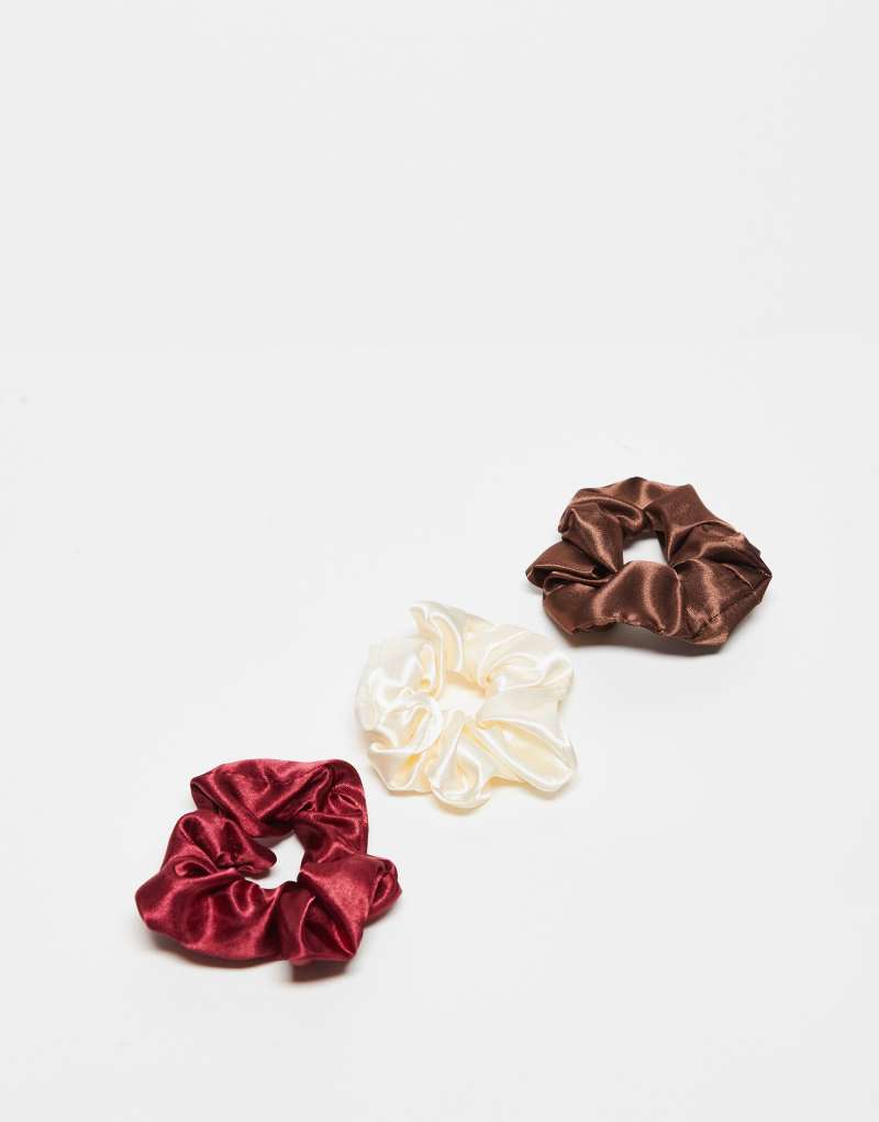 ASOS DESIGN pack of 3 scrunchie hair bands in satin design in multi Asos Design