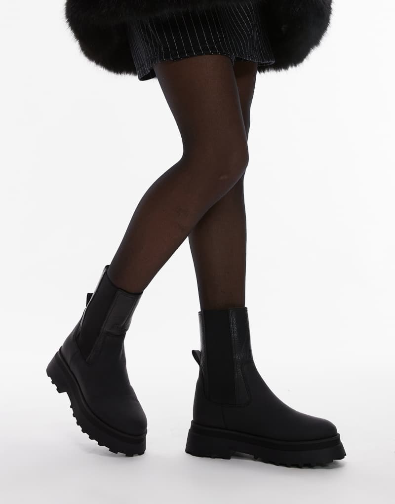 & Other Stories leather high ankle chunky boots with warm lining in black & Other Stories