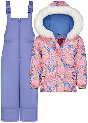 LONDON FOG Girls' Baby Water Resistant Two-Piece Winter Snowsuit - Includes Snowsuit + Hooded Fleece Lined Jacket Periwinkle & Pink Paisley, Peri, 18 MO London Fog