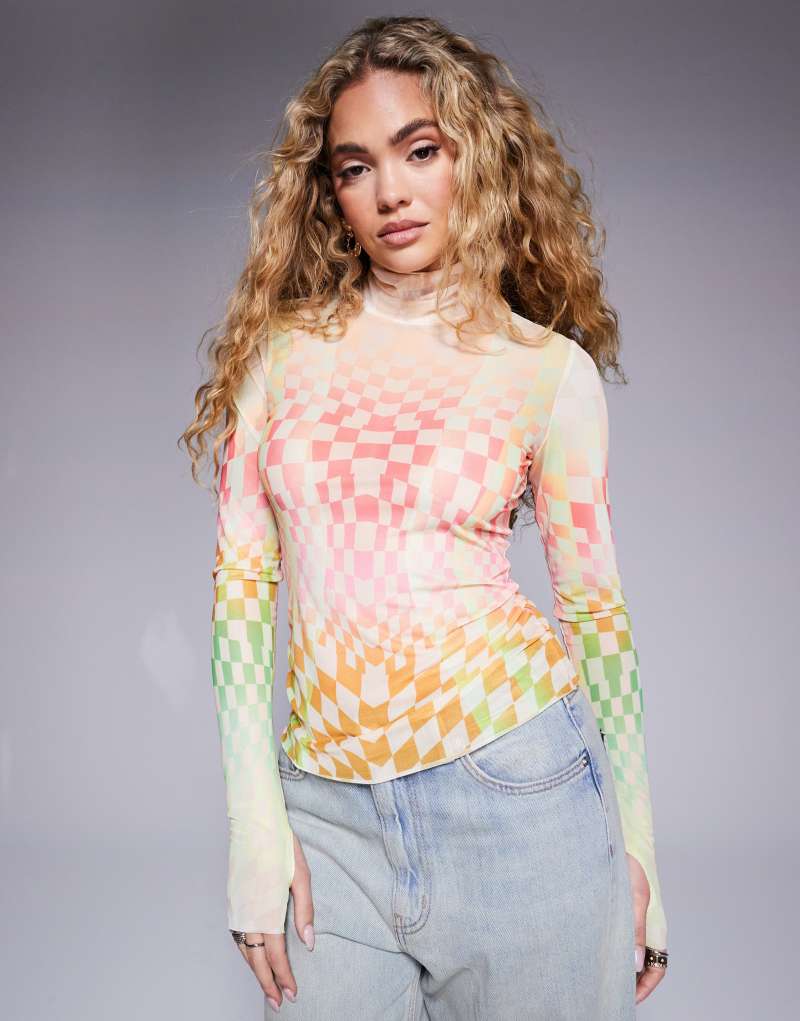 AFRM long sleeve mesh top in pastel ombre Afrm