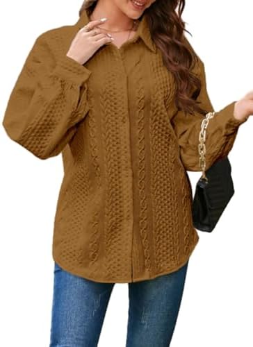 Astylish Women Shirt Button Down Long Lantern Sleeve Oversized Shacket Jacket Astylish