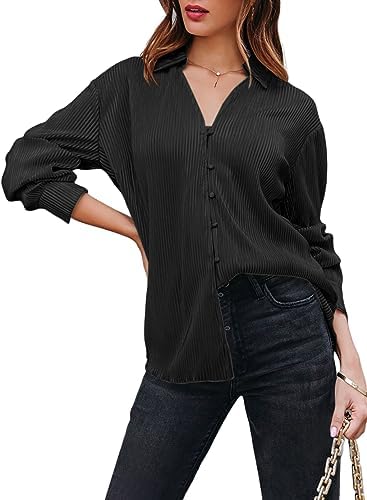 Astylish Women Elegant Blouse Long Sleeve Plisse Button Down Shirt Women Clothes Fashion Astylish