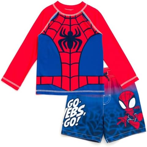 Marvel Spider-Man Rash Guard Shirt and Swim Trunks Outfit Set Toddler to Big Kid Sizes (2T - 14-16) Marvel