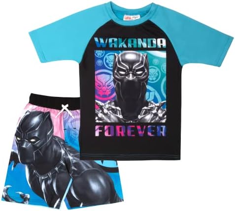 Marvel Boys Avengers Spiderman Black Panther Captain America Miles Morales 2-Piece Swimsuit Set, Rash Guard & Swim Trunks Marvel