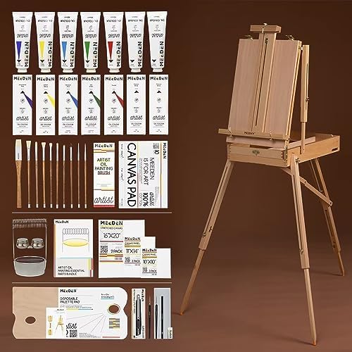 MEEDEN Oil Painting Set with French Easel,Oil Paint Set with Easel,7x100ml/3.38oz Oil Paint,Oil Paintbrushes,Canvas & Oil Painting Supplies for Adults &Artists MEEDEN