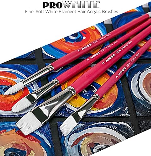 Creative Mark Pro White Soft Filament Acrylic Paint Brushes - Assorted Round Set of 5 - Seamless Ferrule - Short Wood Handle Brushes for Acrylic Painting Acrylic Gouache, Oils & Casein Creative Mark