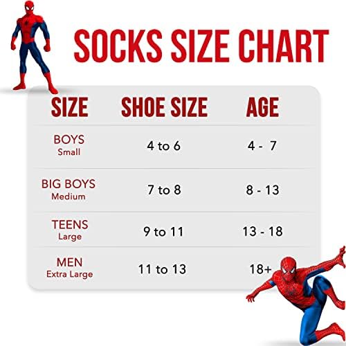 Marvel Spiderman Socks for Boys & Men, 6-Pack Socks for Men & Boys Socks, Men's Athletic Socks, Athletic Socks for Boys, Marvel