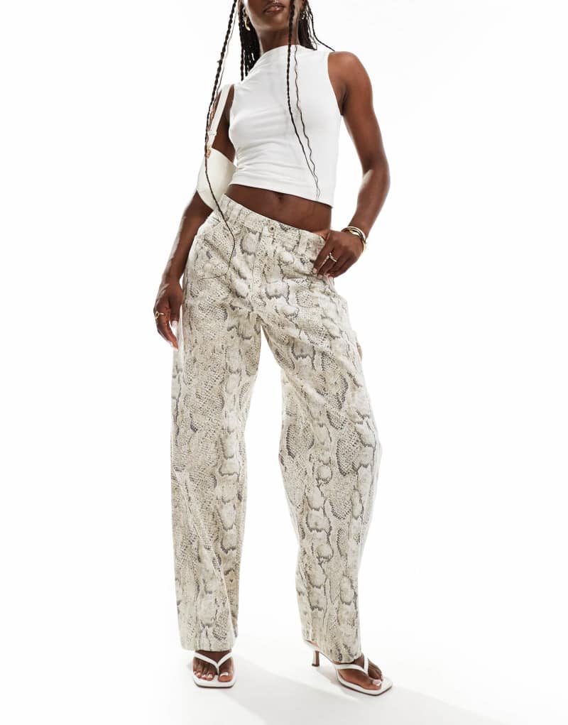 Bershka Petite carpenter pants in snakeskin print Bershka