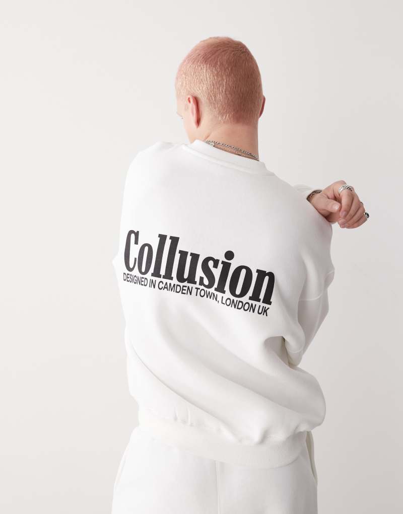 COLLUSION Henley neck sweatshirt in ecru with print - part of a set Collusion