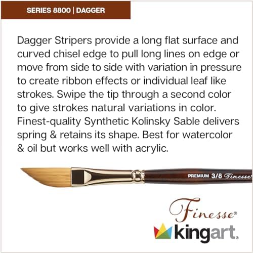 KINGART Finesse 8800 Dagger Series, Kolinsky Sable Synthetic Blend, Premium Watercolor Artist Brushes, Size 1/2 Kingart