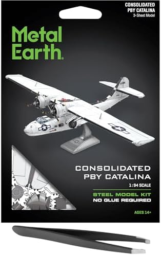 Металлический 3D-пазл Fascinations PBY Catalina, сборочный набор без клея с пинцетом, 79 деталей, средний уровень сложности Fascinations