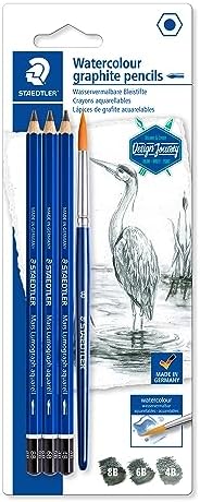 Staedtler Mars Lumograph Graphite Watercolor Pencils Kit, Set of 3, Includes Watercolor Brush, 100A-SBK4 STAEDTLER