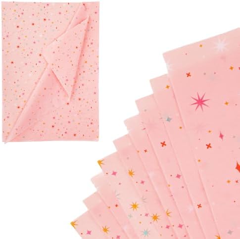 30 Sheets Star Tissue Paper, 19.69x13.78in Gift Wrapping Tissue with Colorful Star Pattern Decorative Pink Tissue Paper Sheets for Birthday Wedding Christmas Holiday DIY Craft Nqeuepn