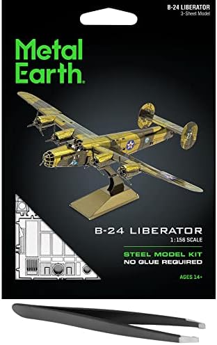 Metal Earth Fascinations B-24 Liberator 3D Metal Model Kit Bundle with Tweezers Metal Earth