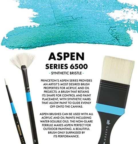 Princeton Artist Brush Co. Aspen Series 6500 - Long Handled Short Bright Size 16 - Single Synthetic Oil and Acrylic Paint Brush for Painting on Canvas and Board Princeton