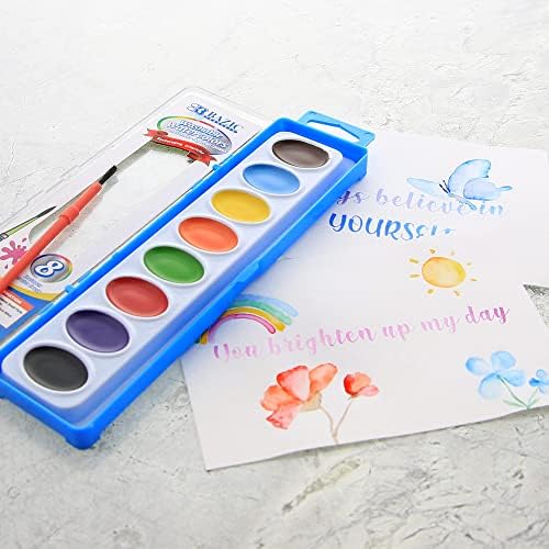 BAZIC Watercolor w/Brush Semi Moist 8 Color, Non-Toxic Paint Set, for Kids Hobby Fun Art Supplies Crafts Vibrant Coloring Painting, 1-Pack Bazic Products