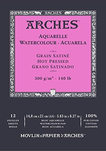 Arches A1795095 Bloc Enc 14,8x21 12H Aquarelle 100% Satin 300g Blanc NAT, White Arches