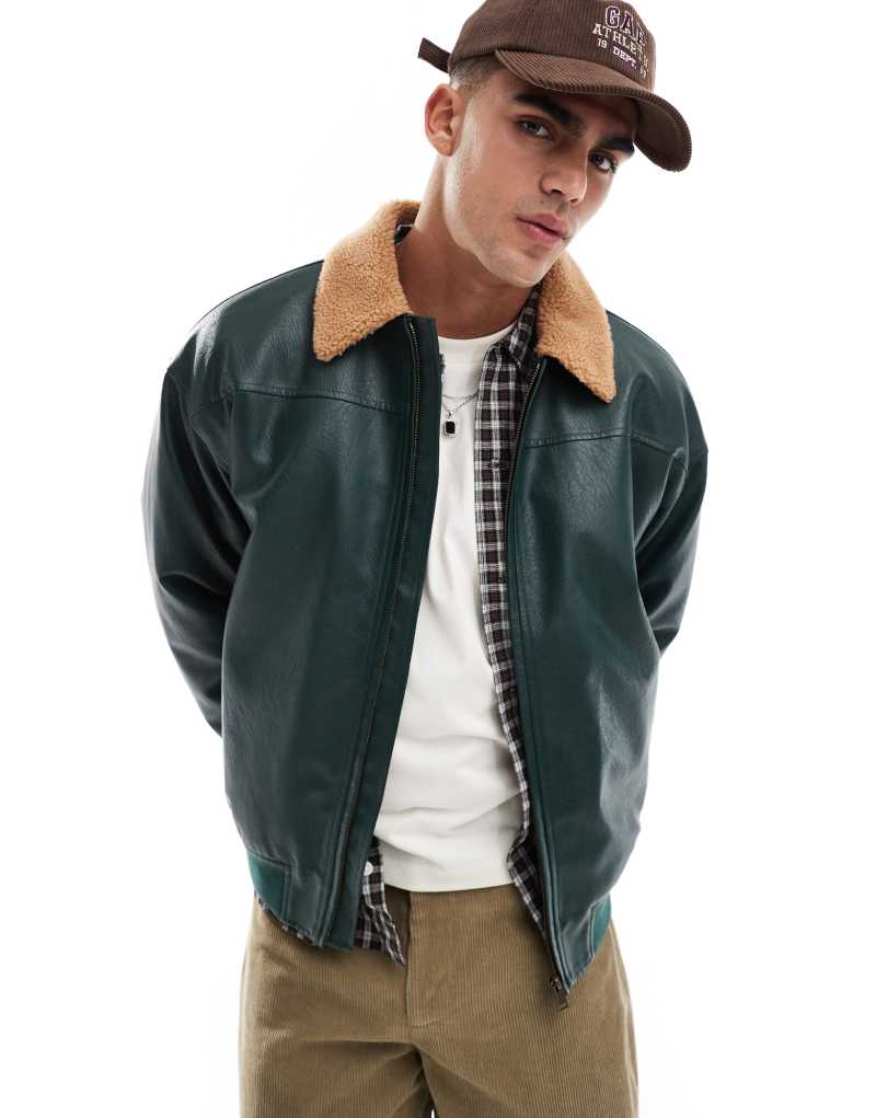 Cotton On faux leather flight jacket in dark emerald Cotton On