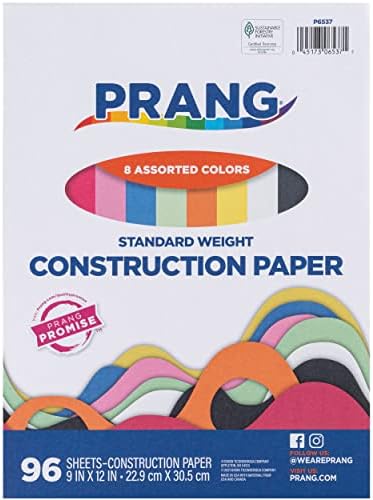 Prang (Formerly Art Street) Lightweight Construction Paper, 8 Assorted Colors, 9" x 12", 96 Sheets Prang