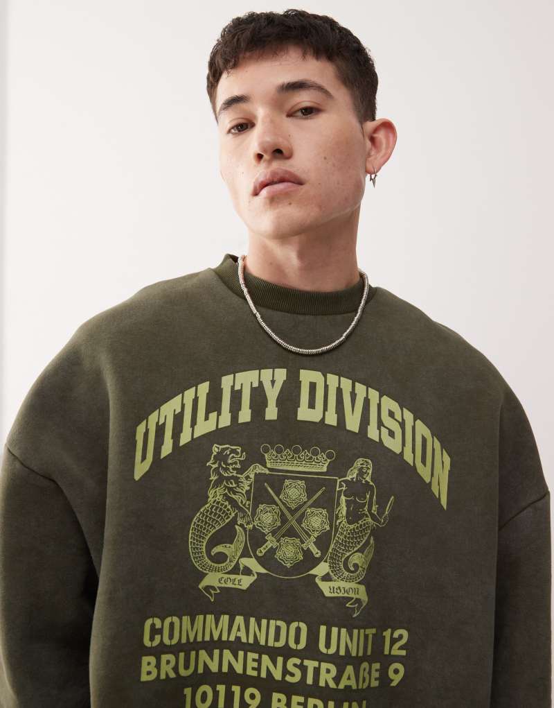 COLLUSION boxy sweatshirt in green wash with graphic  Collusion