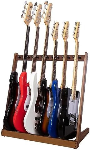 STRICH Guitar Stand Multiple Guitars, Hardwood Guitar Rack for 6 Electric Guitar Bass, or 4 Acoustic Guitars, Padded Multi Guitar Stand for Home, Studio, SMT-10 (6-Holder) STRICH