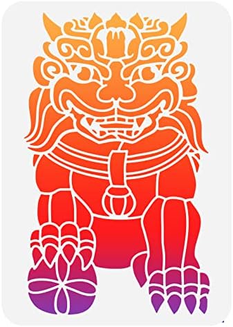 BENECREAT Chinese Lion Painting Stencils, 12x12 inch Oriental Theme Plastic Decoration Template for DIY, Engraving, Scrapbooking Benecreat