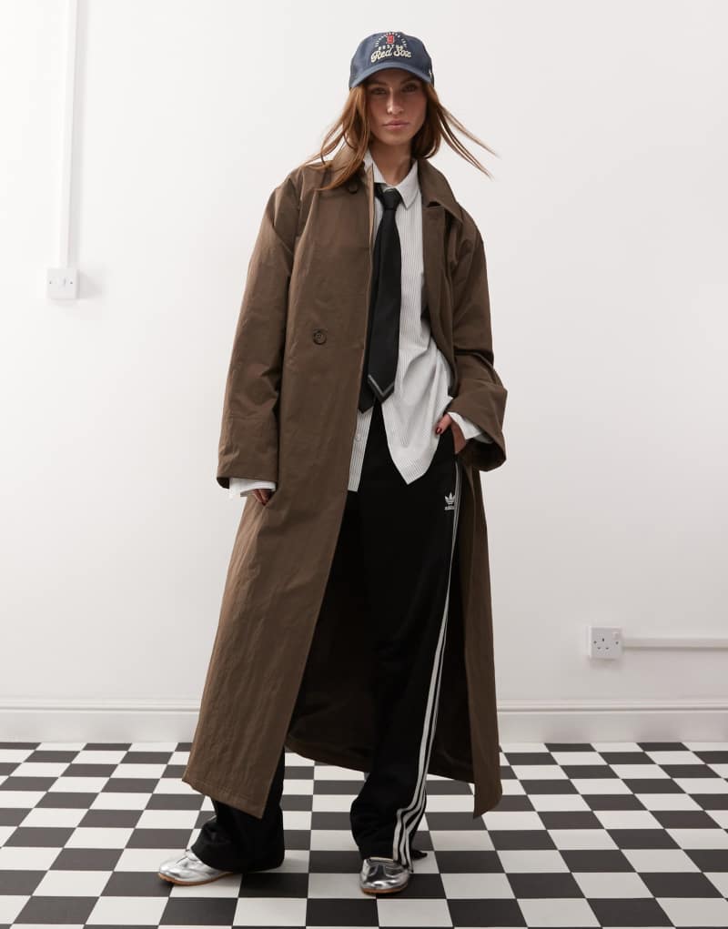 COLLUSION longline trench jacket in brown Collusion