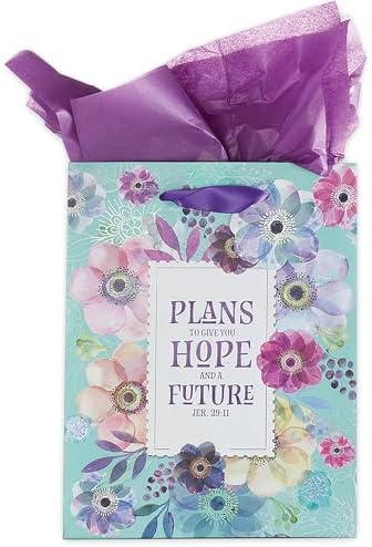 Christian Art Gifts Gift Bag/Tissue Paper Set Hope & A Future Jeremiah 29:11 Bible Verse, Purple/Teal, Medium Christian Art Gifts