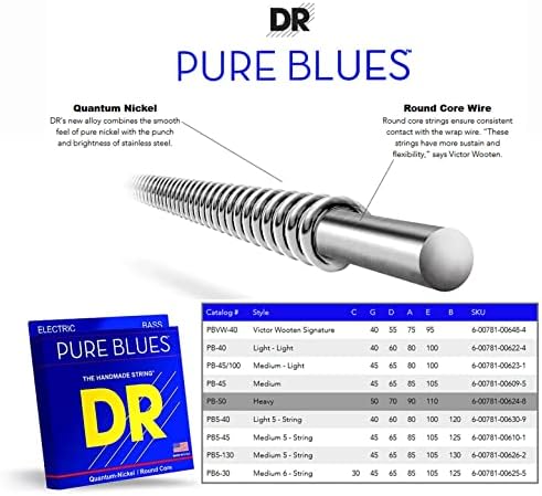 DR Strings Pure Blues Victor Wooten Signature 40-95 Bass Guitar Strings (PBVW-40) DR Strings