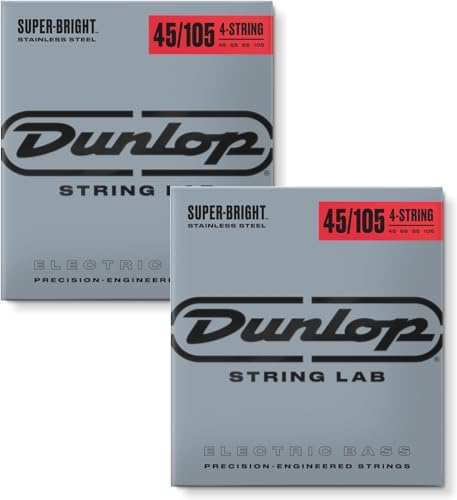 Briskdrop Dunlop DBSBS45105 Super Bright Bass Strings, Stainless Steel, Medium, 045-.105, 4 Strings/Set (2 Pack) Briskdrop