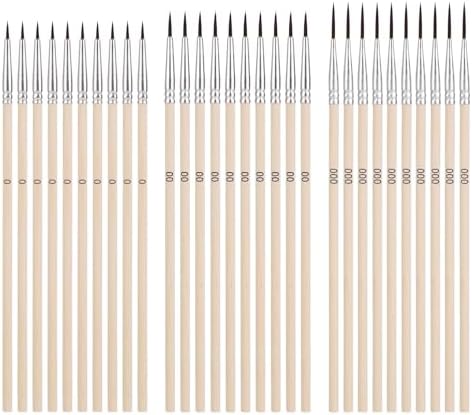 Набор из 30 тонких кистей для детализации, размеры #0, #00, #000 для микрофигур, искусства, масляной и акварельной живописи Peutier