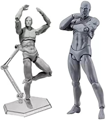 Action Figures Model, Customizable Poses Jointed Mannequin Female and Male PVC Drawing Figures with Holder Base(Man) Heepdd