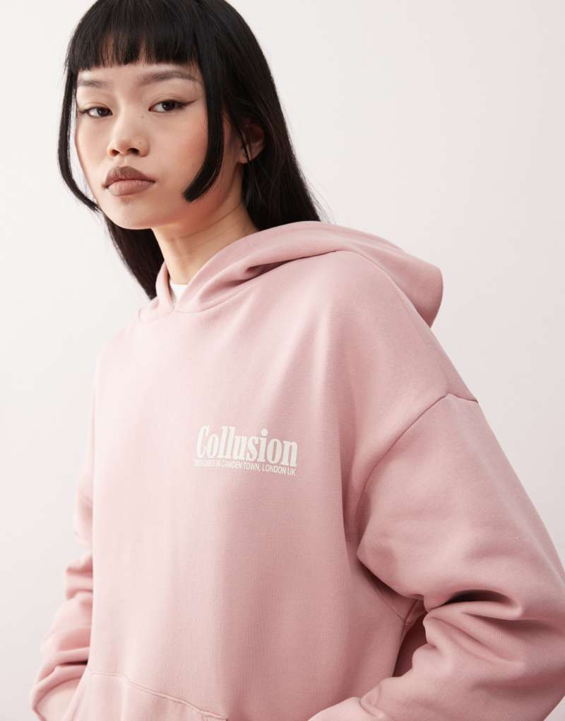 COLLUSION branded hoodie in light pink - part of a set Collusion