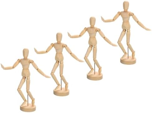 PATIKIL 5.5" Wooden Mannequin Figure, 4 Pcs Artist Drawing Manikin Model Flexible Movable Jointed Sketching Lay Figure for Painting Drawing Decoration Patikil