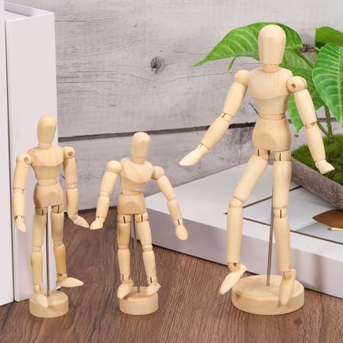 PATIKIL 4.5" Wooden Mannequin Figure, Artist Drawing Manikin Model Flexible Movable Jointed Sketching Lay Figure for Painting Drawing Decoration Patikil