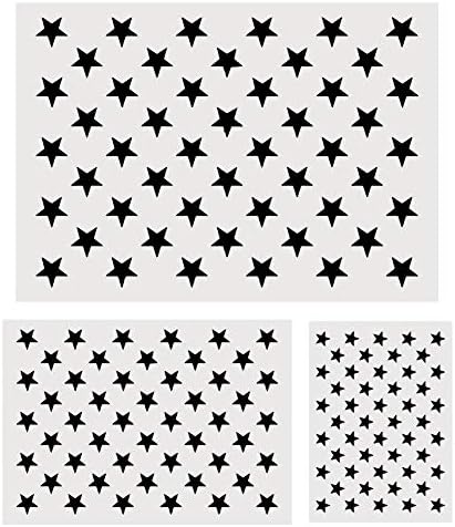 Koogel 3 Sizes 50 Star Stencil, Plastic Star Stencil Template for Flag DIY Drawing Painting Craft Projects, American Flag Projects Koogel