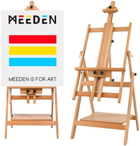 MEEDEN Large Studio Artist Easel, Adjustable Studio Painting Easel, Solid Beechwood H Frame Easel, Display Art Easel for Watercolor, Acrylic, Oil Painting, Adjusts to Max 88", Hold Canvas Up to 59" MEEDEN