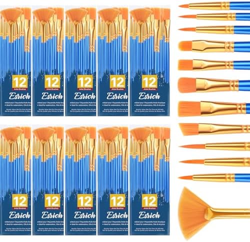 ESRICH Paint Brushes Set,1pack/12pcs Nylon Hair Round-Pointed Tip Acrylic Paint Brushes for Watercolor Oil Rock Face Painting,12 Sizes Paint Brush for All Purposes Kids Adult Arts Painting Brush Kits. ESRICH