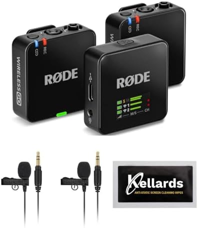 Rode Wireless GO (Gen 3) 2-Person Compact Digital Wireless Microphone Recorder Black Bundle Lavalier GO Microphone Systems (2 Pack), Kellards Cleaning Cloth Rode