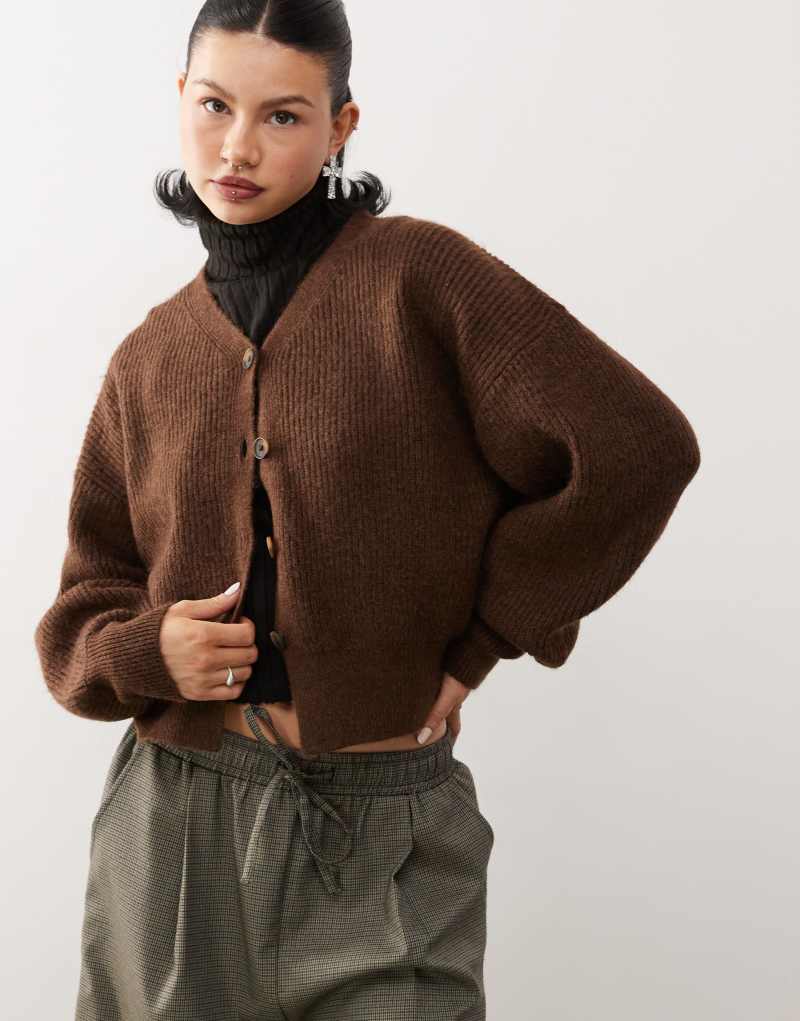 COLLUSION knit balloon sleeve cardigan in mocha Collusion