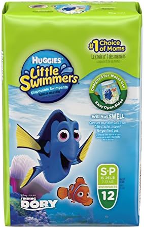 Подгузники для плавания Little Swimmers, маленький размер, 12 штук, не разбухают в воде, с дизайном Disney Huggies