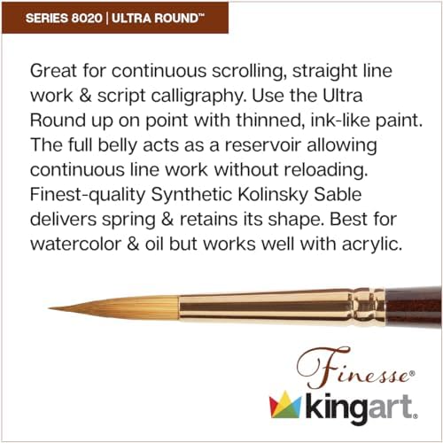 KINGART Finesse Premium 8020 Ultra Round Series, Watercolor Artist Brushes, Synthetic Kolinsky Sable Blend, Size 18 Kingart